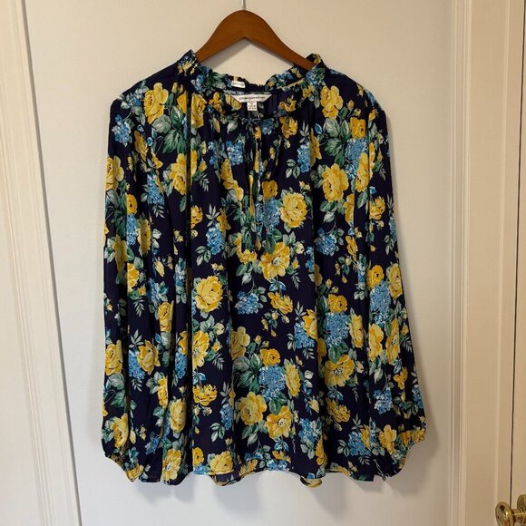Counterparts Floral Blouse Longsleeve Navy Yellow Size 3X NWT - Picture 1 of 11
